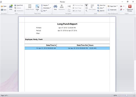 Long Punch Report - Time Clock MTS Documentation