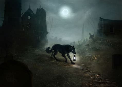 A church grim that guards and abandoned church. | Mythological creatures, Black dog, Shadow wolf