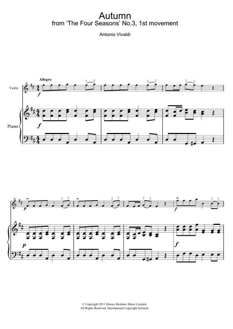 Autumn (from The Four Seasons), 1st Movement by Antonio Vivaldi Sheet Music for Violin Solo at ...