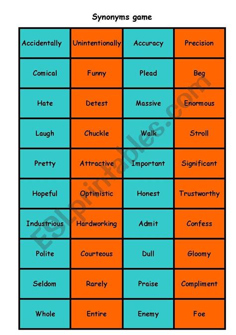 Synonyms matching game - ESL worksheet by Nicola5052