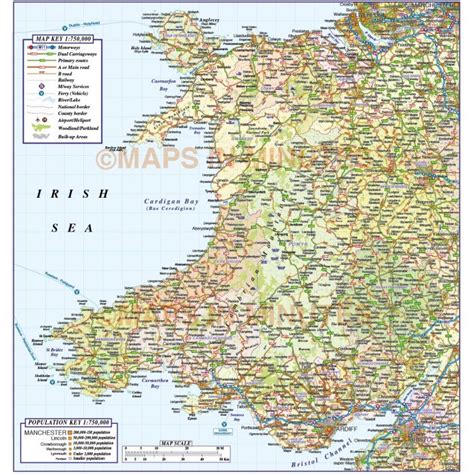 Detailed Wales Road and Rail Map in Illustrator AI vector format with ...