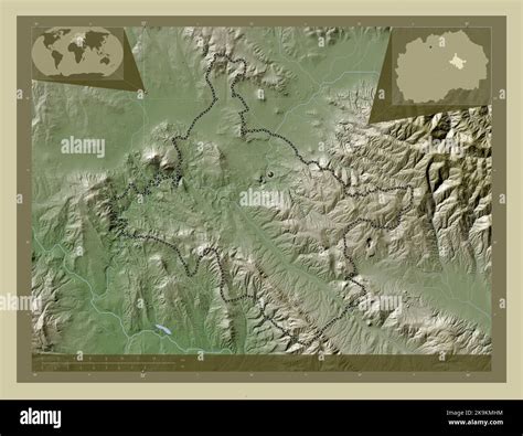 Stip, municipality of Macedonia. Elevation map colored in wiki style with lakes and rivers ...