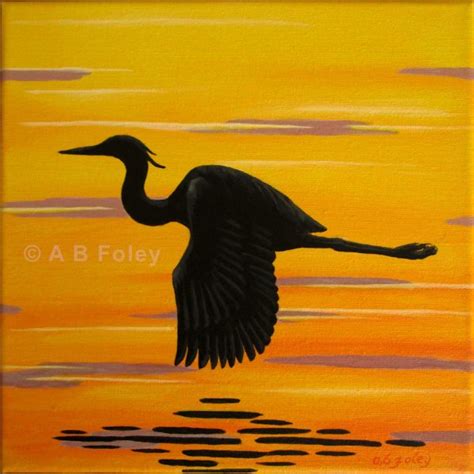 Original Painting for Sale "Flying Heron at Sunset" - A B Foley