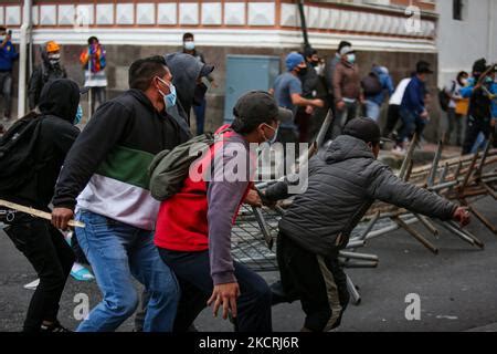 People protesting the austerity policies of Ecuadorian President Guillermo Lasso, in Quito ...