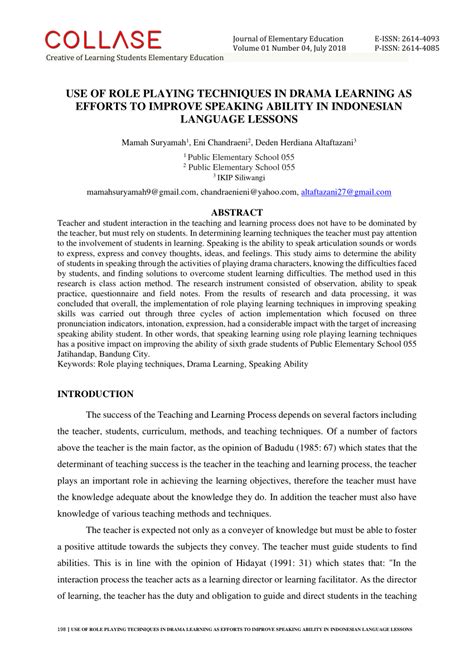 (PDF) USE OF ROLE PLAYING TECHNIQUES IN DRAMA LEARNING AS EFFORTS TO ...