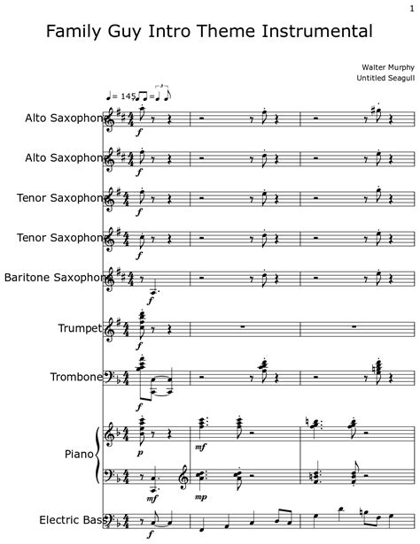 Family Guy Intro Theme Instrumental - Sheet music for Alto Saxophone, Tenor Saxophone, Baritone ...