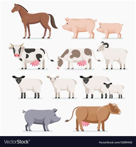 Animal farm set The horse pig cow goat and sheep Vector Image | Sheep illustration, Cow ...