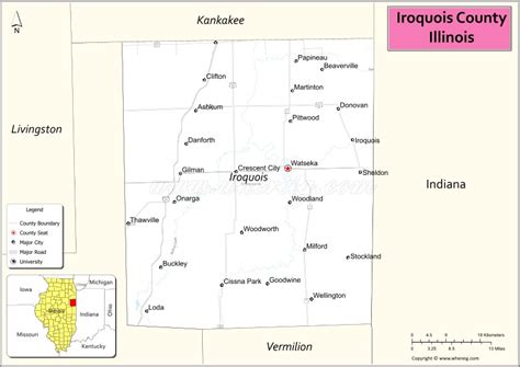 Map of Iroquois County, Illinois showing cities, highways & important ...