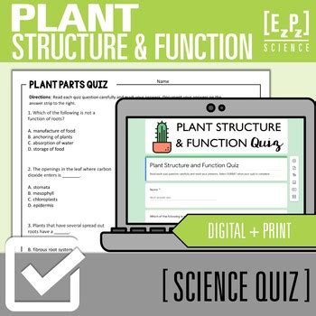 Plant Structure and Function Quiz | Digital and Print Science Quiz Bundle