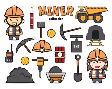 Set collection of cute miner and equipment clip art illustration ...