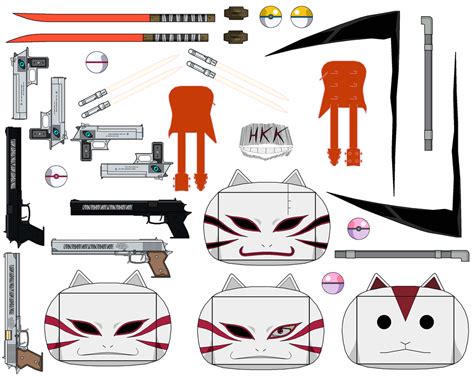 Swords and Guns from Anbu Series Pack Paper Toy | Free Printable Papercraft Templates