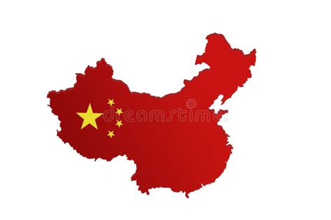 China Map, Isolated White Background, Red China Map with National Flag ...