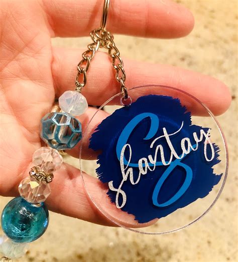 Personalized Acrylic Keychain with beaded charm | Etsy