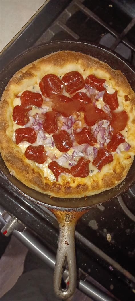 First deep dish, cast iron pan. : r/Pizza