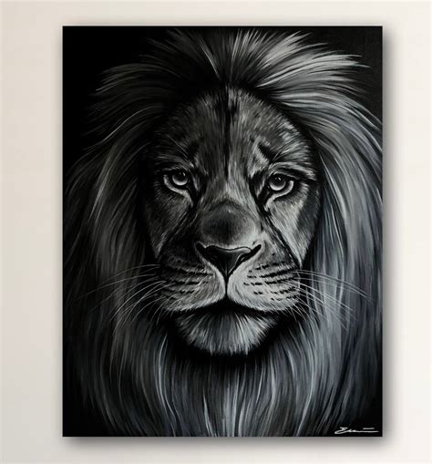 Black and White Lion Portrait | helloart