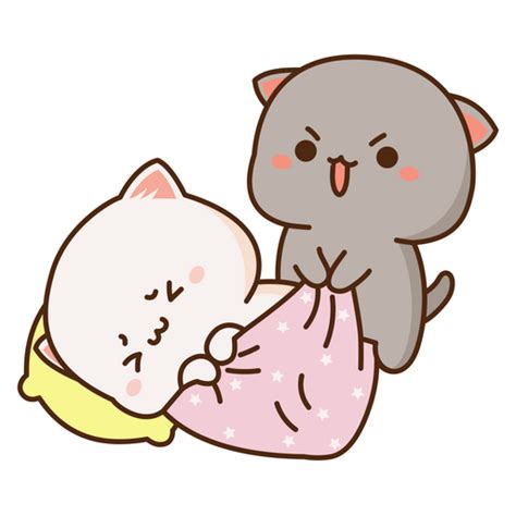 Mochi Mochi Peach Cat and Friend Wake Up Sticker - Sticker Mania