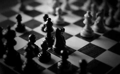 Black and white chess board with pieces, chess, monochrome HD wallpaper ...