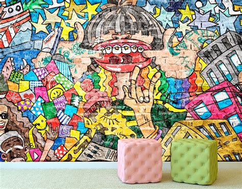 Trendy Wallpaper Graffiti Wall Decor Boy Room Wallpaper, Watercolor Wallpaper Graffiti Style Art ...