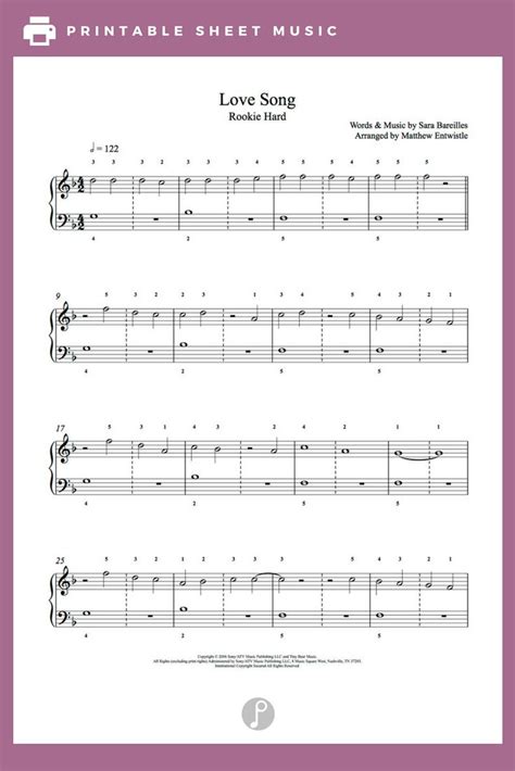 Love Song by Sara Bareilles Piano Sheet Music | Rookie Level | Sheet music, Piano sheet music ...