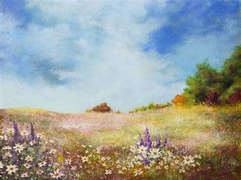 Meadow Wildflowers Acrylic Painting Art Print by teatimetomorrow - X-Small | Flower art painting ...