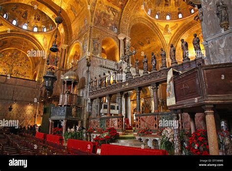 Interior view of Saint Mark's Basilica or the Basilica di San Marco the cathedral church of ...