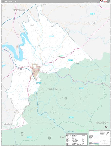 Cocke County, TN Wall Map Premium Style by MarketMAPS - MapSales