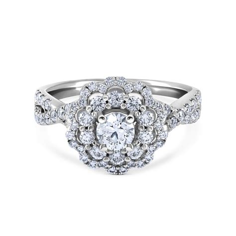 Diamond Double Halo Flower Engagement Ring