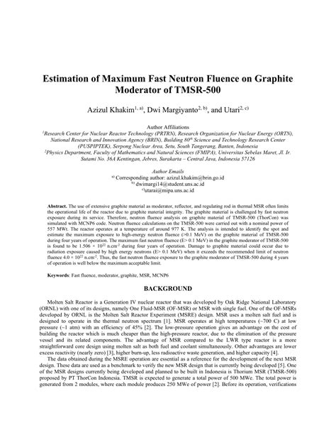 (PDF) Estimation of maximum fast neutron fluence on graphite moderator of TMSR-500