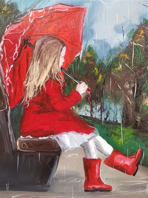 Girl With Umbrella Oil Painting Autumn Rainy Park Landscape - Etsy