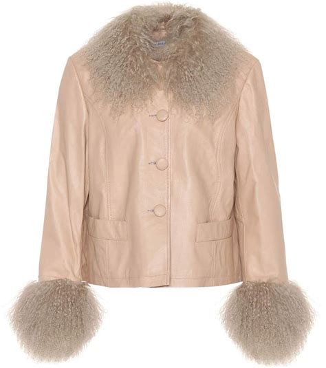 Beige shearling-trimmed leather jacket | Clothes design, Real leather jacket, Beige jacket