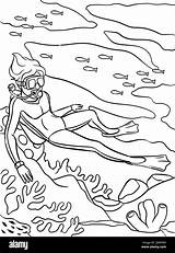 Scuba Diving Coloring Page For Kids Stock Vector Image & Art  Alamy sketch template