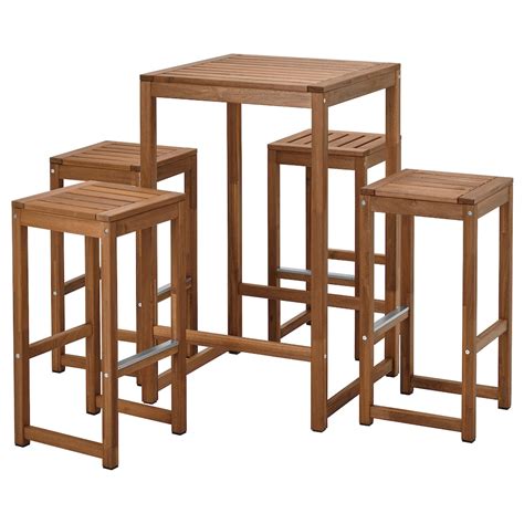 NÄMMARÖ bar table and 4 bar stools, outdoor/light brown stained, 243 ...