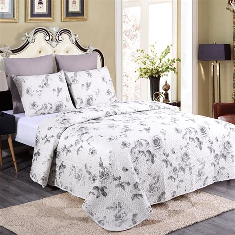 Luxe Decor Premium Floral 3-Piece Full/Queen Quilt & Sham Bedding Set ...