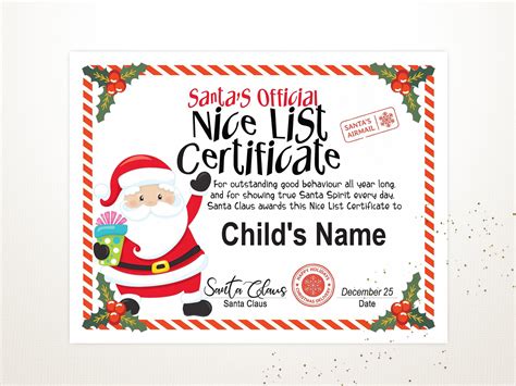 Printable Santa Nice List Certificate 2019 - Printable Word Searches