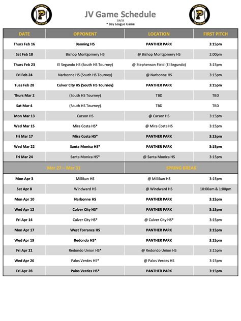 Schedules - PVPHS Baseball