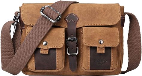 Troop London Heritage Canvas Leather Small Messenger Bag TRP0434 (Camel): Amazon.co.uk: Shoes & Bags