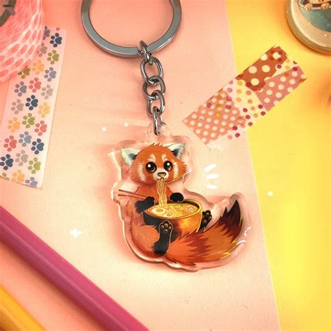 Red Panda Keychain Animal Keychain Cute Acrylic Keychain | Etsy