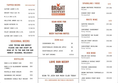 Drinks Menu - Bright Brewery | MountainCrafted Beer | Bright