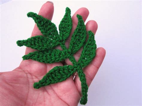 1pc 5 Crochet LEAF Applique Grass Green 7-Leaflet | Etsy