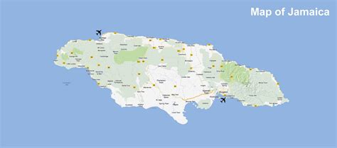 Jamaica airports map - Map of jamaica airports and resorts (Caribbean - Americas)