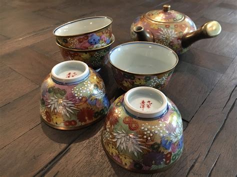 Vintage Japanese Signed Kutani Hanazume Porcelain Tea Set