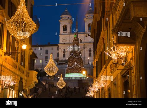 Via Condotti Rome Italy Christmas decorations lights street Stock Photo, Royalty Free Image ...