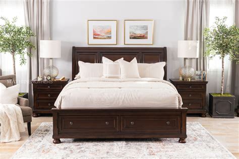 Four-Piece Traditional Storage Bedroom Set in Dark Brown | Mathis Brothers Furniture