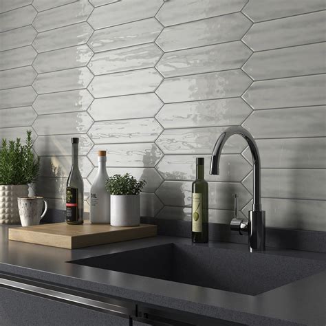 3x12 Flow Tender Gray Textured Ceramic Picket Tile | Roca Tile | Wall Tile | Backsplash | Accent ...
