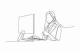 Premium Vector  Single One Line Drawing Woman operator With Headset sketch template