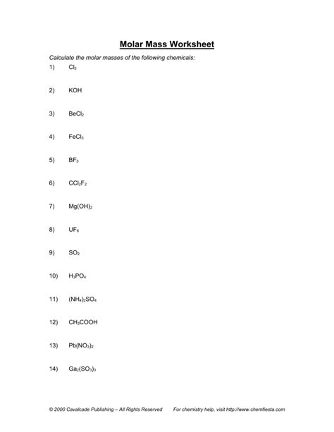 01. Molar Mass Worksheet