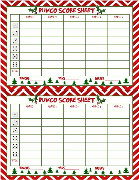 Free Printable Bunco Sheets