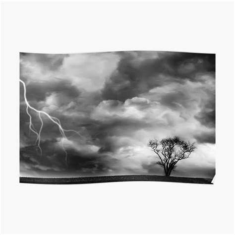 "Black and White Storm with Lightning and Tree" Poster by rebeccahaegele | Redbubble