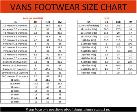 Vans Kid Size Chart