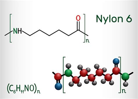 Nylon 6 Or Polycaprolactam Polymer Molecule Structural Chemical Formula And Molecule Model Stock ...